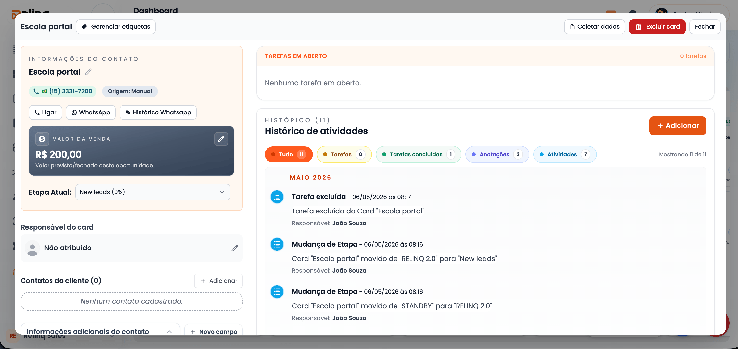 Automação de tarefas de vendas na RelinqSales